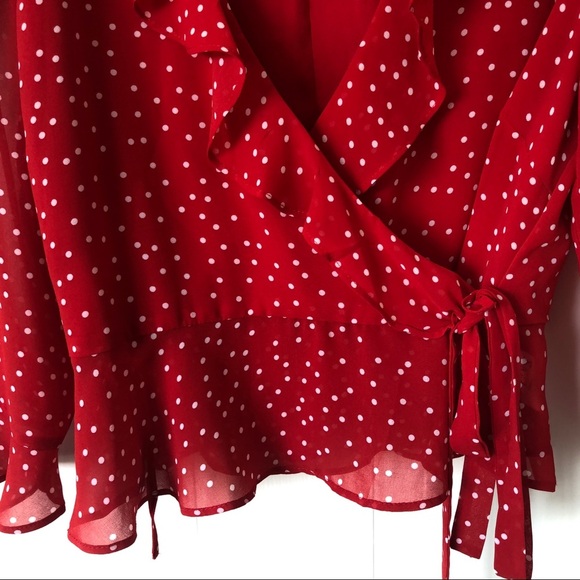 Bardot Red Polkadot Wrap Blouse - Picture 2 of 5